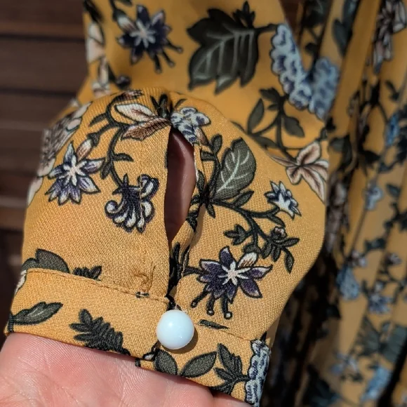 Long Sleeve Floral Midi Dress - Mustard Yellow - Picture 8 of 8